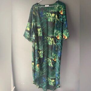 Soul Young, size M, Tropical Leaf Print Kimono beach cover up, vacation